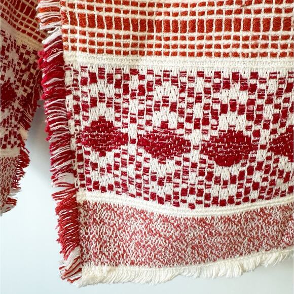 Loft Womens Fringe Tweed Open Front Blazer Jacket Red White Patterned 2 - Picture 3 of 8